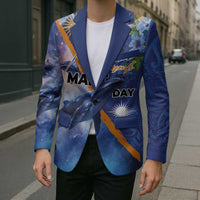 Marshall Islands Manit Day Blazer Grunge National Flag with Whales and Tribal Tattoos LT03 - Polynesian Pride