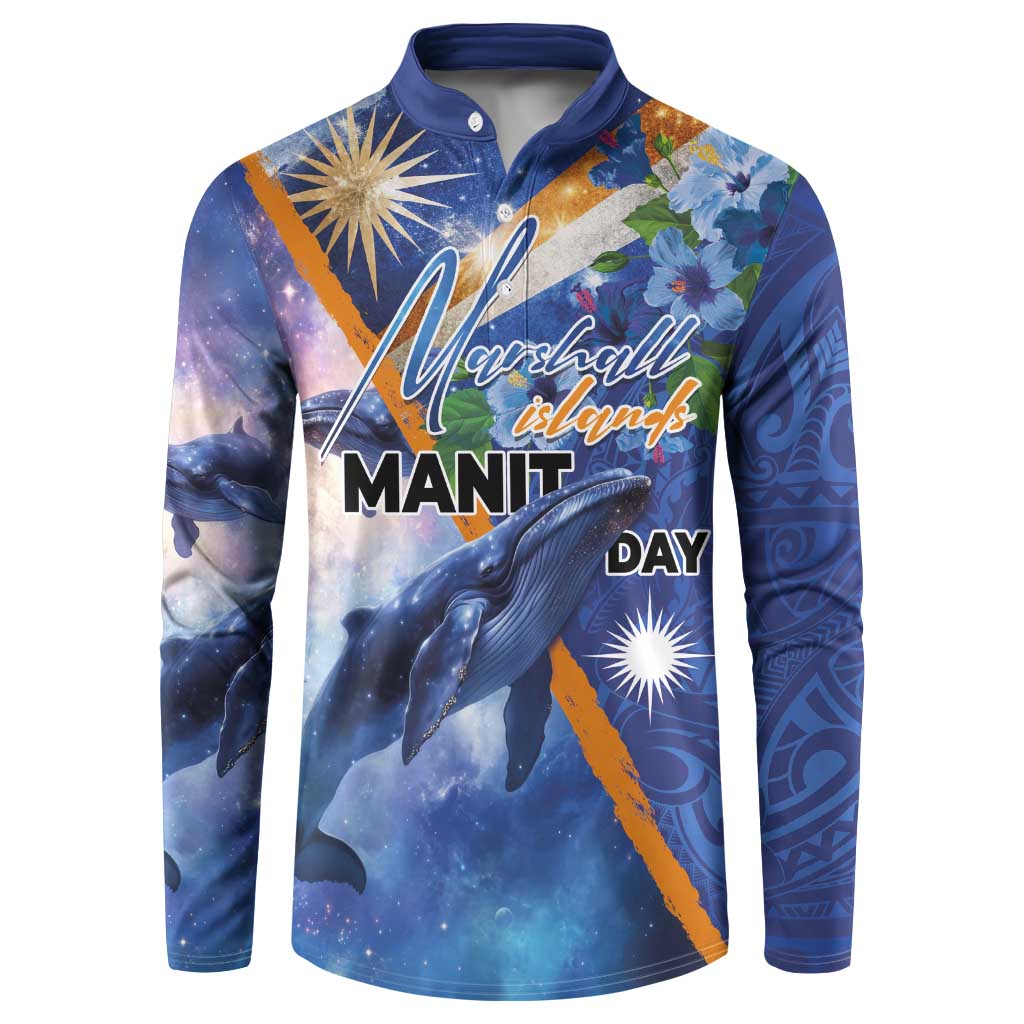 Marshall Islands Manit Day Button Sweatshirt Grunge National Flag with Whales and Tribal Tattoos LT03 Blue - Polynesian Pride