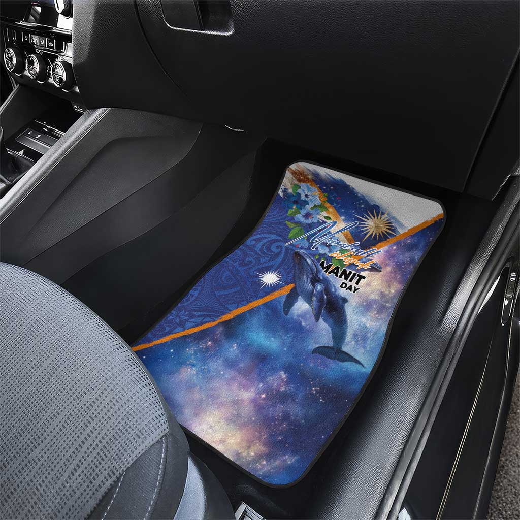 Marshall Islands Manit Day Car Mats Grunge National Flag with Whales and Tribal Tattoos - Polynesian Pride