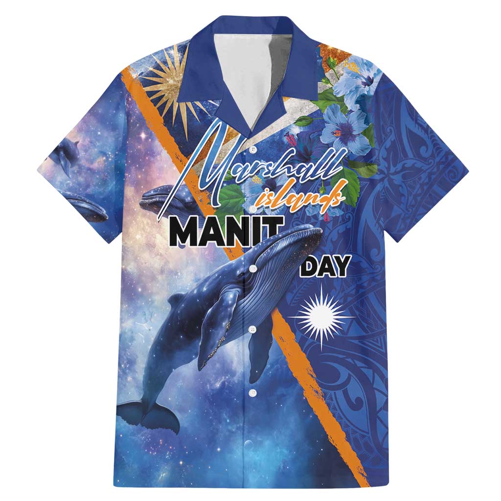 Marshall Islands Manit Day Family Matching Mermaid Dress and Hawaiian Shirt Grunge National Flag with Whales and Tribal Tattoos - Polynesian Pride