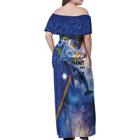 Marshall Islands Manit Day Family Matching Off Shoulder Maxi Dress and Hawaiian Shirt Grunge National Flag with Whales and Tribal Tattoos - Polynesian Pride