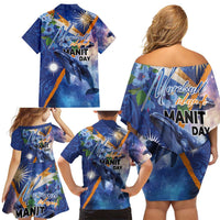 Marshall Islands Manit Day Family Matching Off Shoulder Short Dress and Hawaiian Shirt Grunge National Flag with Whales and Tribal Tattoos - Polynesian Pride
