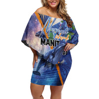 Marshall Islands Manit Day Family Matching Off Shoulder Short Dress and Hawaiian Shirt Grunge National Flag with Whales and Tribal Tattoos - Polynesian Pride