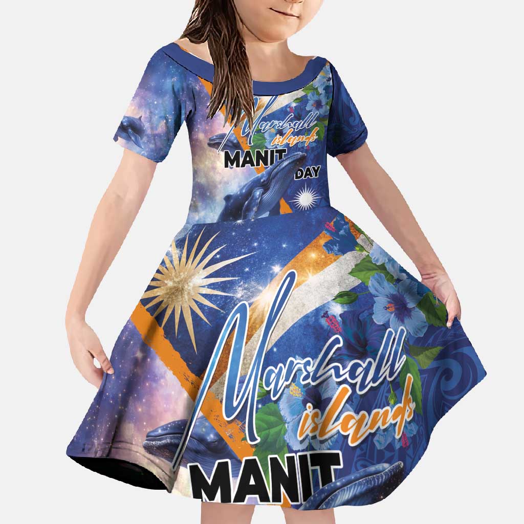 Marshall Islands Manit Day Family Matching Summer Maxi Dress and Hawaiian Shirt Grunge National Flag with Whales and Tribal Tattoos - Polynesian Pride