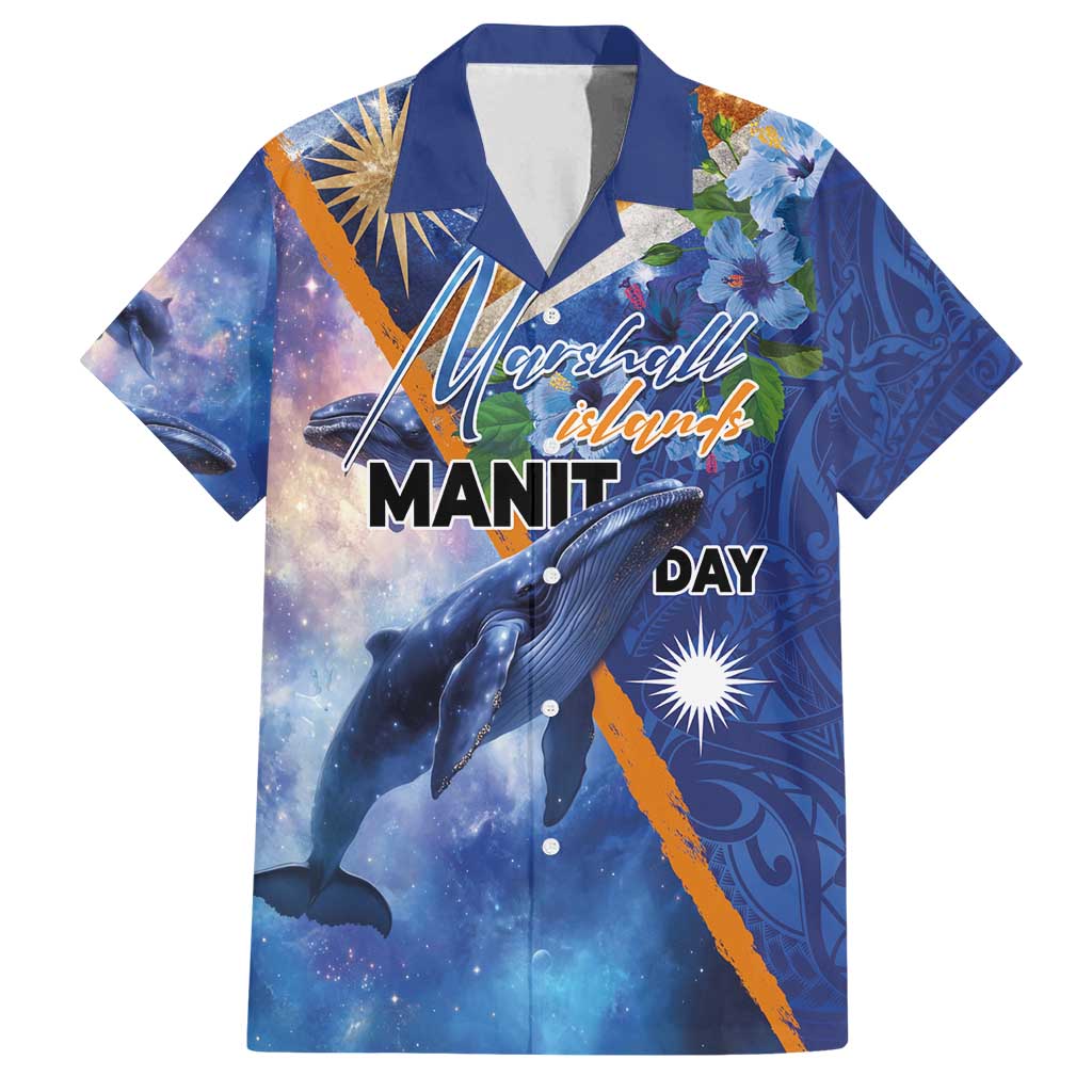 Marshall Islands Manit Day Family Matching Summer Maxi Dress and Hawaiian Shirt Grunge National Flag with Whales and Tribal Tattoos - Polynesian Pride