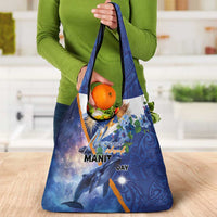 Marshall Islands Manit Day Grocery Bag Grunge National Flag with Whales and Tribal Tattoos - Polynesian Pride