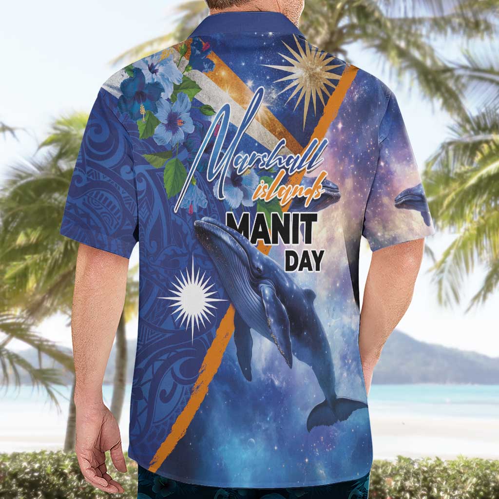 Marshall Islands Manit Day Hawaiian Shirt Grunge National Flag with Whales and Tribal Tattoos - Polynesian Pride