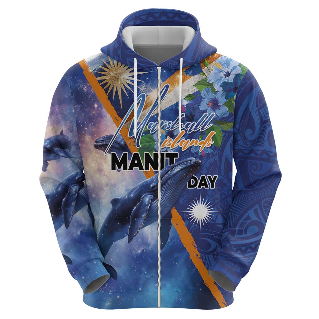 Marshall Islands Manit Day Hoodie Grunge National Flag with Whales and Tribal Tattoos - Polynesian Pride
