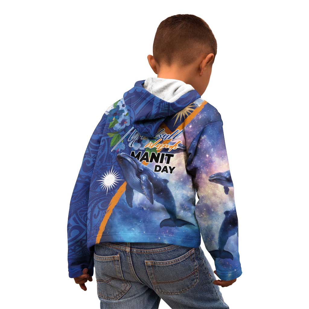 Marshall Islands Manit Day Kid Hoodie Grunge National Flag with Whales and Tribal Tattoos - Polynesian Pride