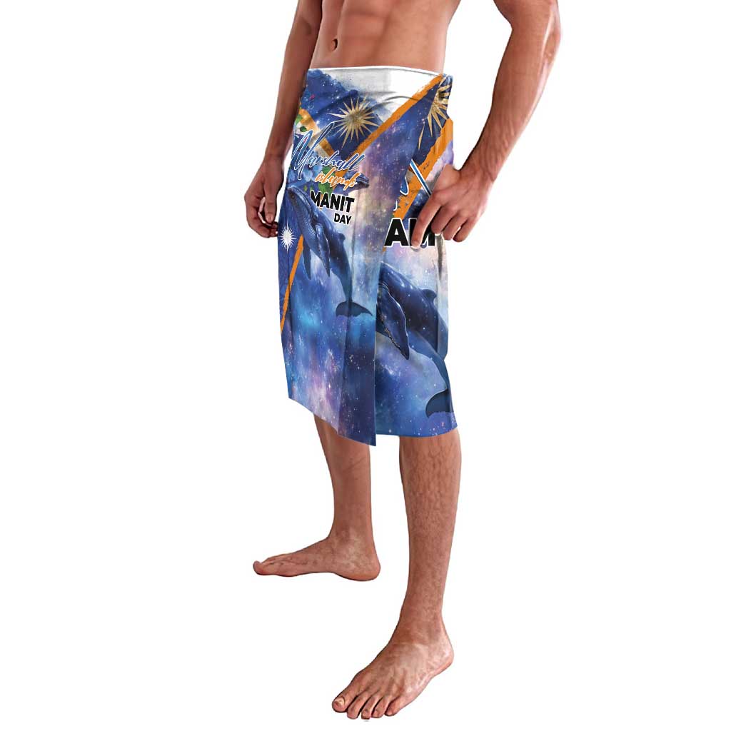 Marshall Islands Manit Day Lavalava Grunge National Flag with Whales and Tribal Tattoos - Polynesian Pride