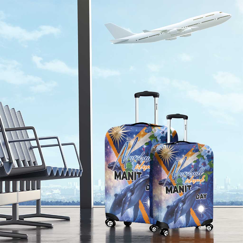 Marshall Islands Manit Day Luggage Cover Grunge National Flag with Whales and Tribal Tattoos - Polynesian Pride