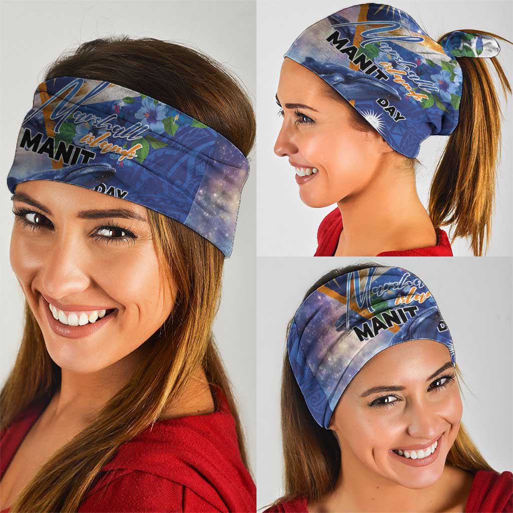 Marshall Islands Manit Day Neck Gaiter Grunge National Flag with Whales and Tribal Tattoos - Polynesian Pride