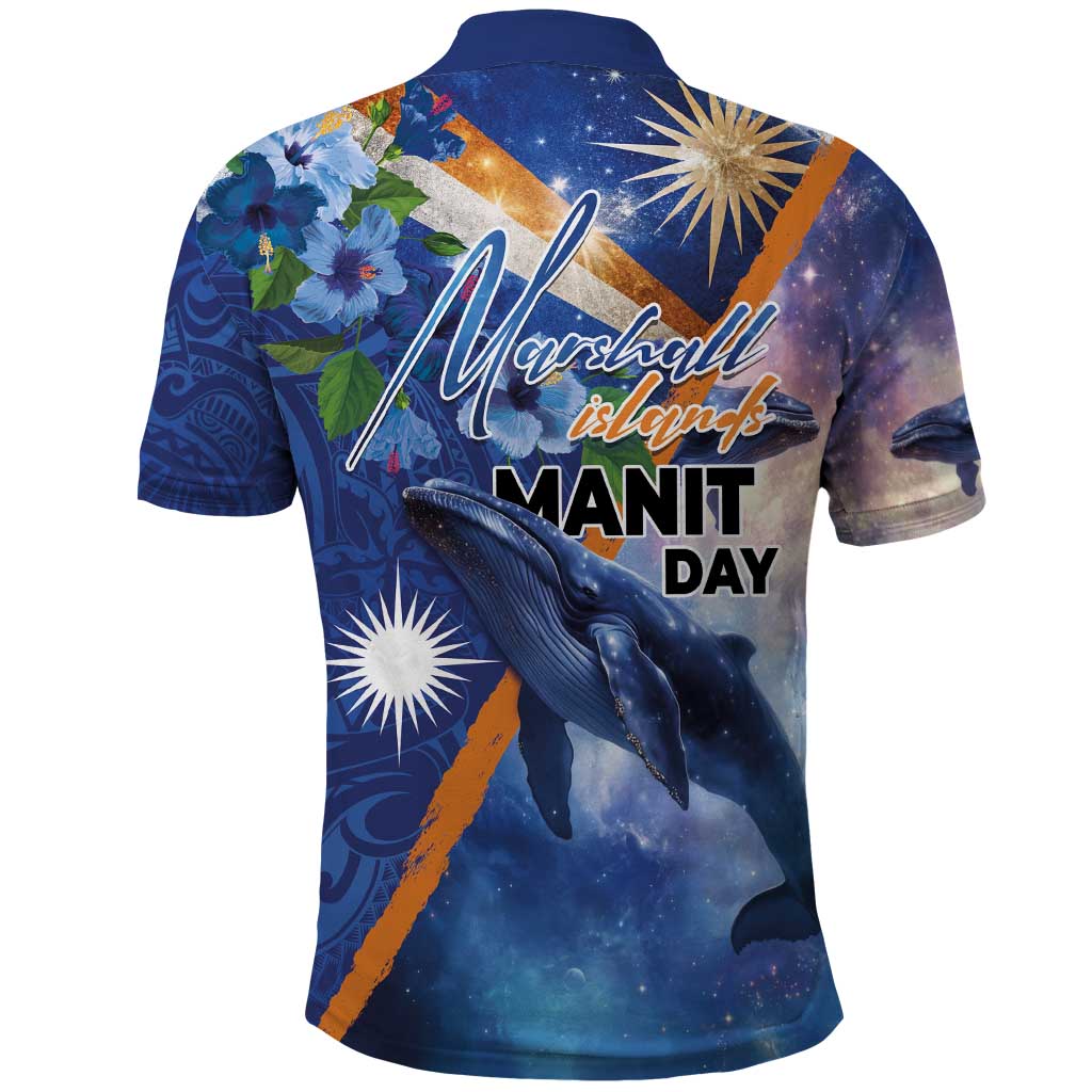 Marshall Islands Manit Day Polo Shirt Grunge National Flag with Whales and Tribal Tattoos - Polynesian Pride