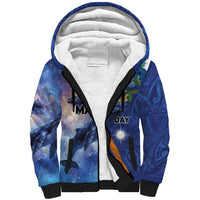 Marshall Islands Manit Day Sherpa Hoodie Grunge National Flag with Whales and Tribal Tattoos - Polynesian Pride