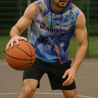 Marshall Islands Manit Day Sleeveless Hoodie Grunge National Flag with Whales and Tribal Tattoos - Polynesian Pride