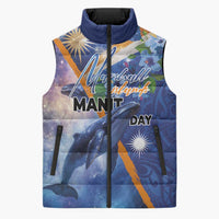 Marshall Islands Manit Day Sleeveless Puffer Jacket Grunge National Flag with Whales and Tribal Tattoos - Polynesian Pride