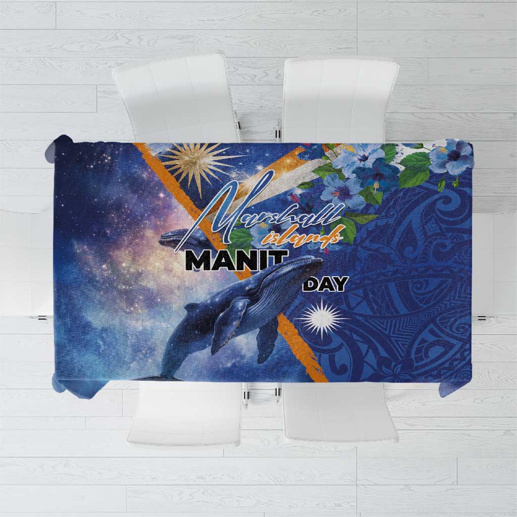 Marshall Islands Manit Day Tablecloth Grunge National Flag with Whales and Tribal Tattoos LT03 Blue - Polynesian Pride