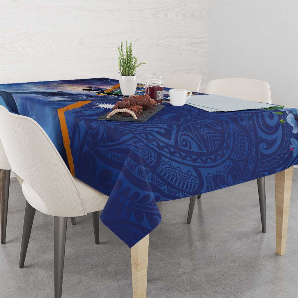 Marshall Islands Manit Day Tablecloth Grunge National Flag with Whales and Tribal Tattoos - Polynesian Pride