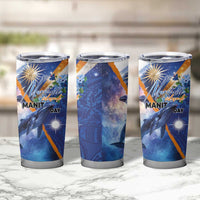 Marshall Islands Manit Day Tumbler Cup Grunge National Flag with Whales and Tribal Tattoos - Polynesian Pride