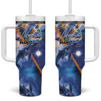 Marshall Islands Manit Day Tumbler With Handle Grunge National Flag with Whales and Tribal Tattoos - Polynesian Pride