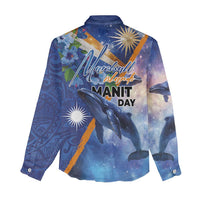 Marshall Islands Manit Day Women Casual Shirt Grunge National Flag with Whales and Tribal Tattoos - Polynesian Pride