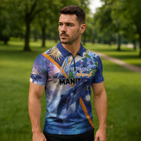 Marshall Islands Manit Day Zipper Polo Shirt Grunge National Flag with Whales and Tribal Tattoos - Polynesian Pride