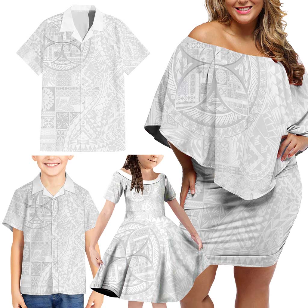 Samoan Culture-Lotu Tamaiti Family Matching Off Shoulder Short Dress and Hawaiian Shirt Siapo and Polynesian Art Tattoos - Polynesian Pride