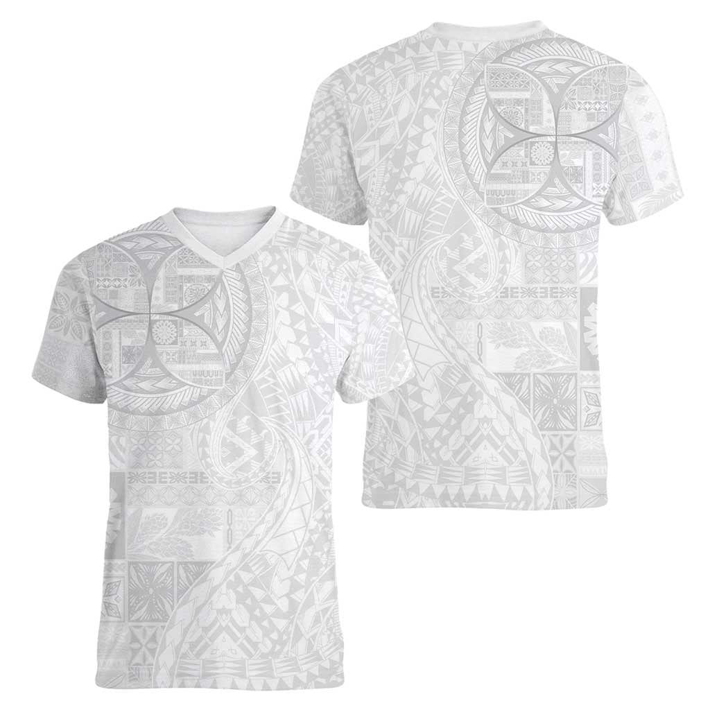 Samoan Culture-Lotu Tamaiti Women V-Neck T-Shirt Siapo and Polynesian Art Tattoos - Polynesian Pride