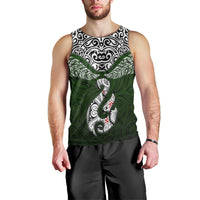 Aotearoa New Zealand Men Tank Top Silver Fern and Matau with Maori Tribal Green Style LT03 - Polynesian Pride