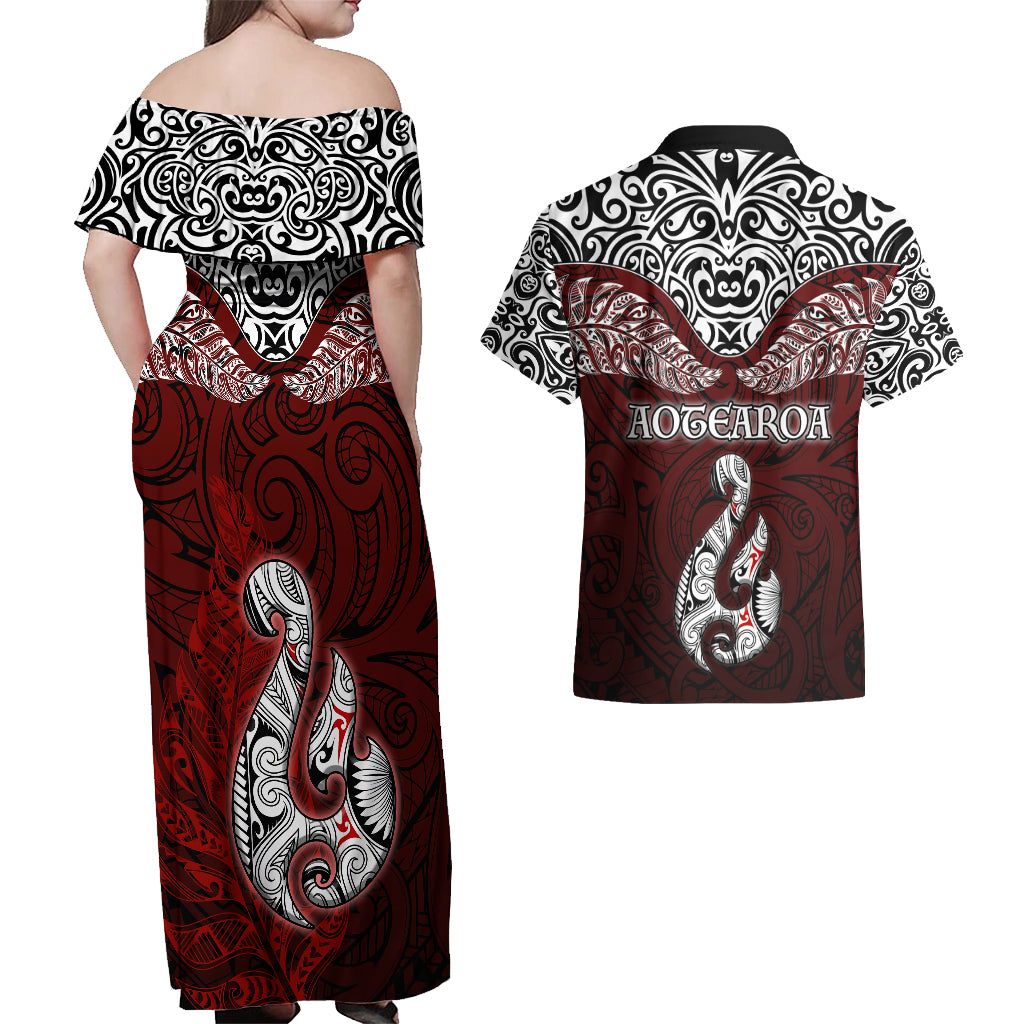 Personalised New Zealand Couples Matching Puletasi Dress and Hawaiian Shirt Aotearoa Maori Kiwi Black Fern LT01 main image 0