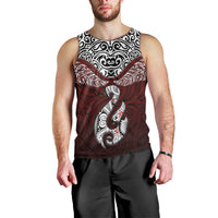Aotearoa New Zealand Men Tank Top Silver Fern and Matau with Maori Tribal Red Style LT03 - Polynesian Pride