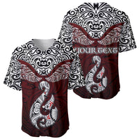 Custom Aotearoa New Zealand Baseball Jersey Silver Fern and Matau with Maori Tribal Red Style LT03 - Polynesian Pride