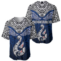 Aotearoa New Zealand Baseball Jersey Silver Fern and Matau with Maori Tribal Blue Style LT03 - Polynesian Pride