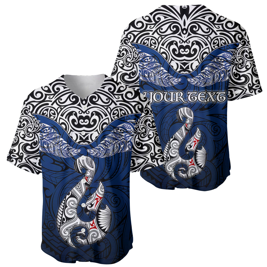 Custom Aotearoa New Zealand Baseball Jersey Silver Fern and Matau with Maori Tribal Blue Style LT03 - Polynesian Pride