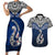 Custom Aotearoa New Zealand Couples Matching Short Sleeve Bodycon Dress and Hawaiian Shirt Silver Fern and Matau with Maori Tribal Blue Style LT03 Blue - Polynesian Pride