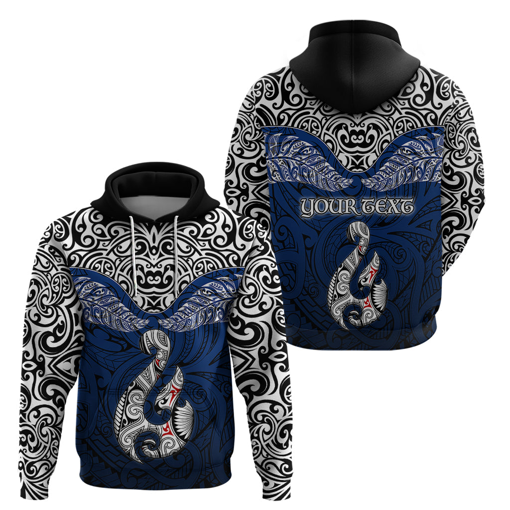 Custom Aotearoa New Zealand Hoodie Silver Fern and Matau with Maori Tribal Blue Style LT03 - Polynesian Pride