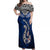 Custom Aotearoa New Zealand Off Shoulder Maxi Dress Silver Fern and Matau with Maori Tribal Blue Style LT03 Women Blue - Polynesian Pride