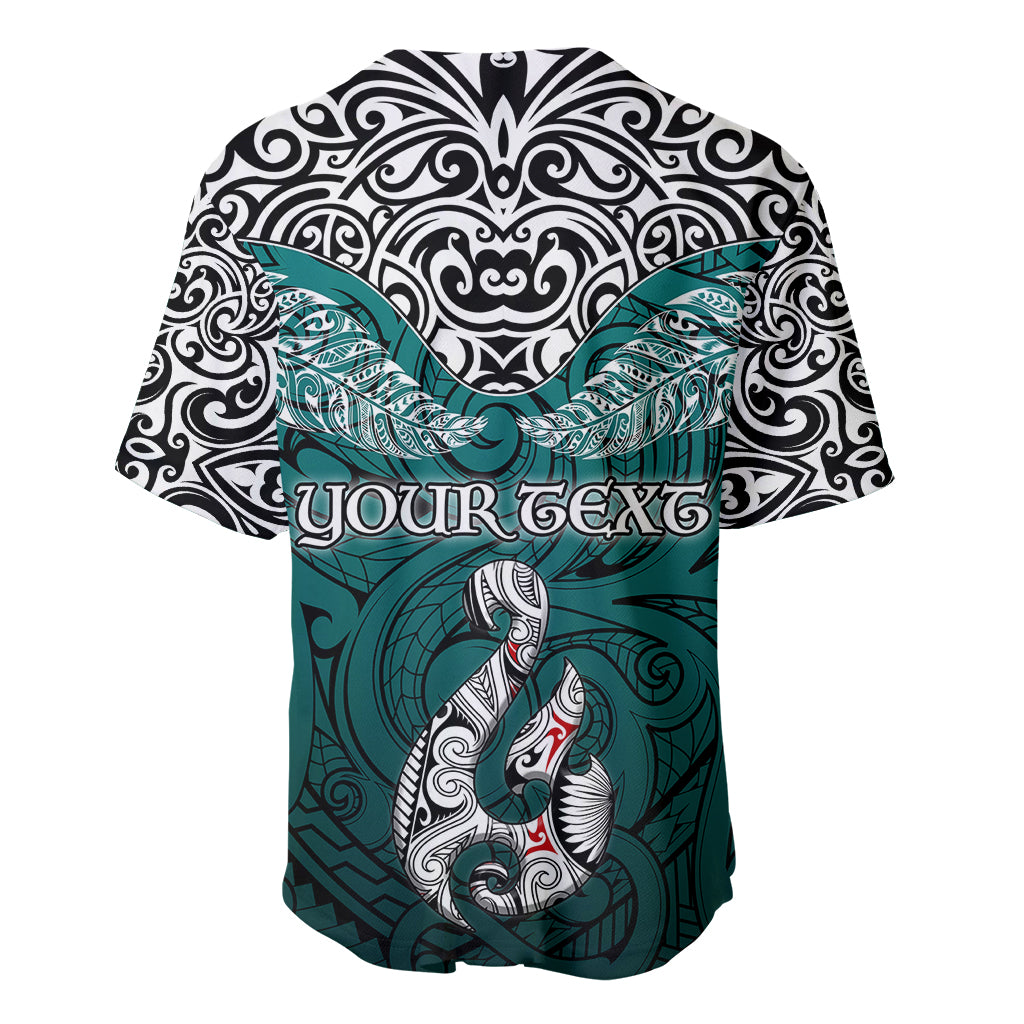 Custom Aotearoa New Zealand Baseball Jersey Silver Fern and Matau with Maori Tribal Turquoise Style LT03 - Polynesian Pride