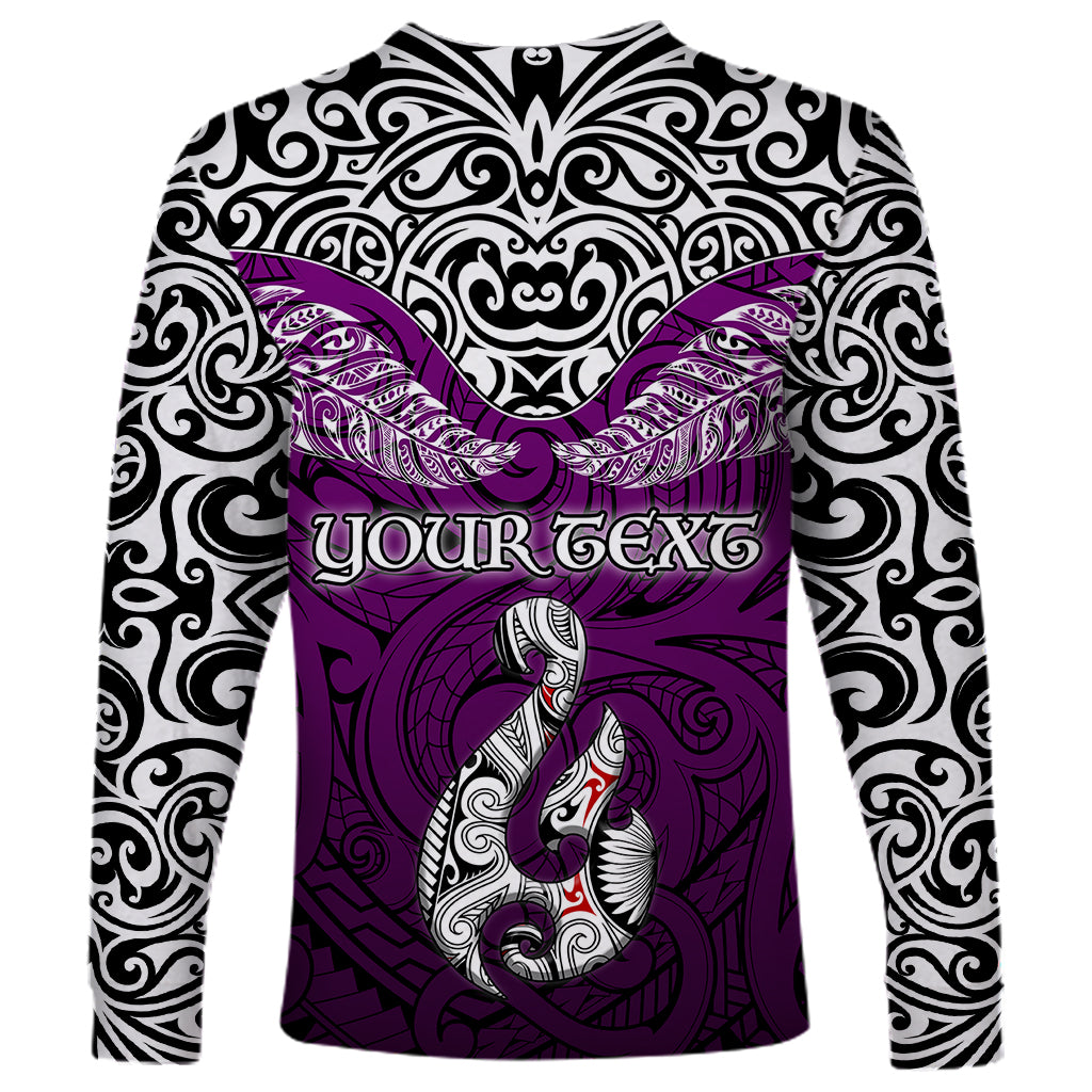 Custom Aotearoa New Zealand Long Sleeve Shirt Silver Fern and Matau with Maori Tribal Pink Style LT03 - Polynesian Pride