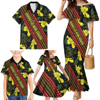 Samoan Culture Family Matching Mermaid Dress and Hawaiian Shirt Hibiscus and Ula Fala with Tapa Pattern Black Color