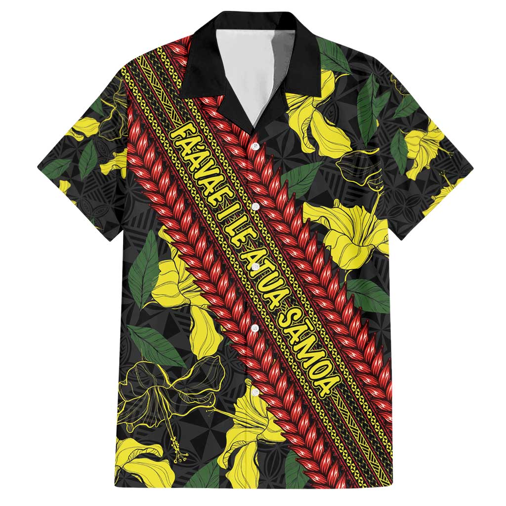 Samoan Culture Hawaiian Shirt Hibiscus and Ula Fala with Tapa Pattern Black Color LT03 Black - Polynesian Pride