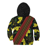 Samoan Culture Kid Hoodie Hibiscus and Ula Fala with Tapa Pattern Black Color