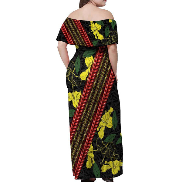 Samoa Off Shoulder Long Dress Samoan Pattern Newest