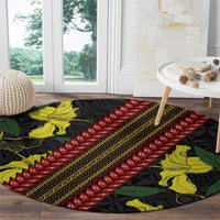 Samoan Culture Round Carpet Hibiscus and Ula Fala with Tapa Pattern Black Color LT03 - Polynesian Pride
