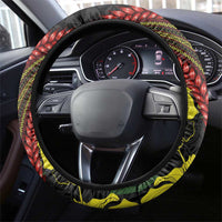 Samoan Culture Steering Wheel Cover Hibiscus and Ula Fala with Tapa Pattern Black Color LT03 - Polynesian Pride
