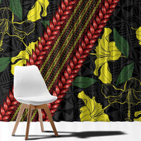 Samoan Culture Window Curtain Hibiscus and Ula Fala with Tapa Pattern Black Color LT03 - Polynesian Pride