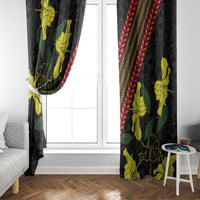 Samoan Culture Window Curtain Hibiscus and Ula Fala with Tapa Pattern Black Color LT03 - Polynesian Pride