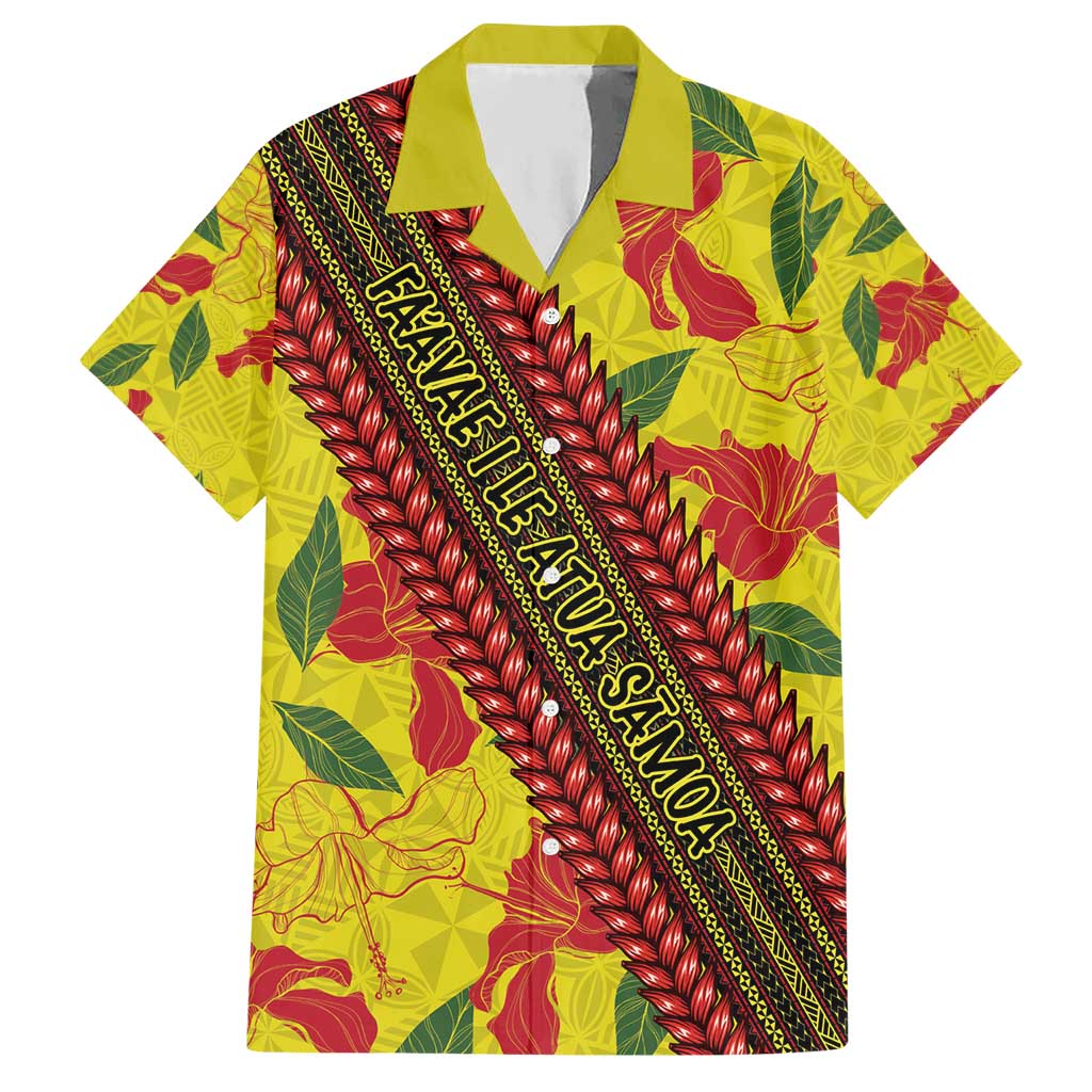 Samoan Culture Hawaiian Shirt Hibiscus and Ula Fala with Tapa Pattern YellowColor LT03 Yellow - Polynesian Pride