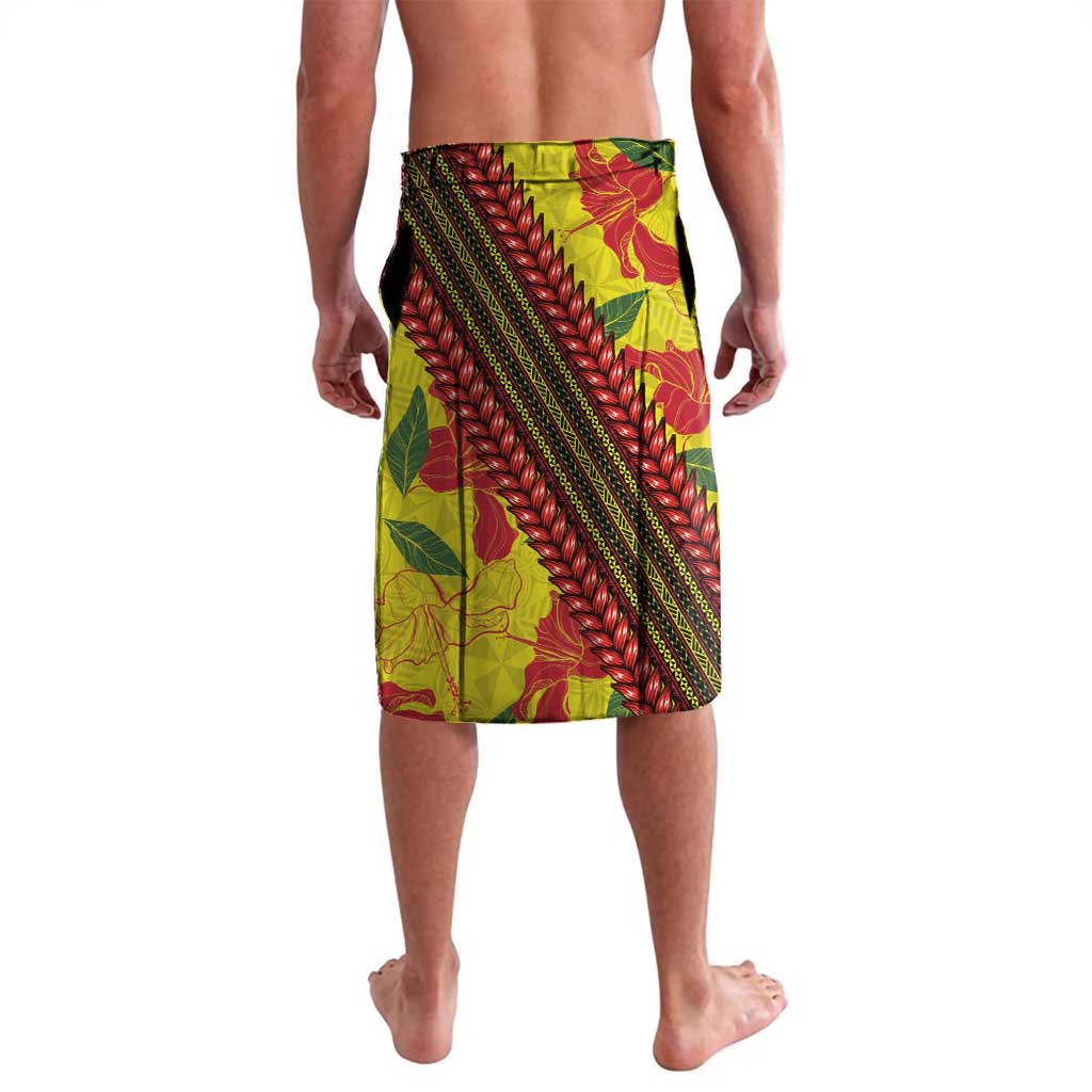 Samoan Culture Lavalava Hibiscus and Ula Fala with Tapa Pattern YellowColor