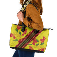 Samoan Culture Leather Tote Bag Hibiscus and Ula Fala with Tapa Pattern Yellow Color LT03 Yellow - Polynesian Pride